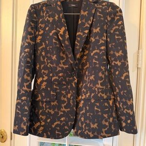 Theory Black and Brown Printed Single-Button Blazer